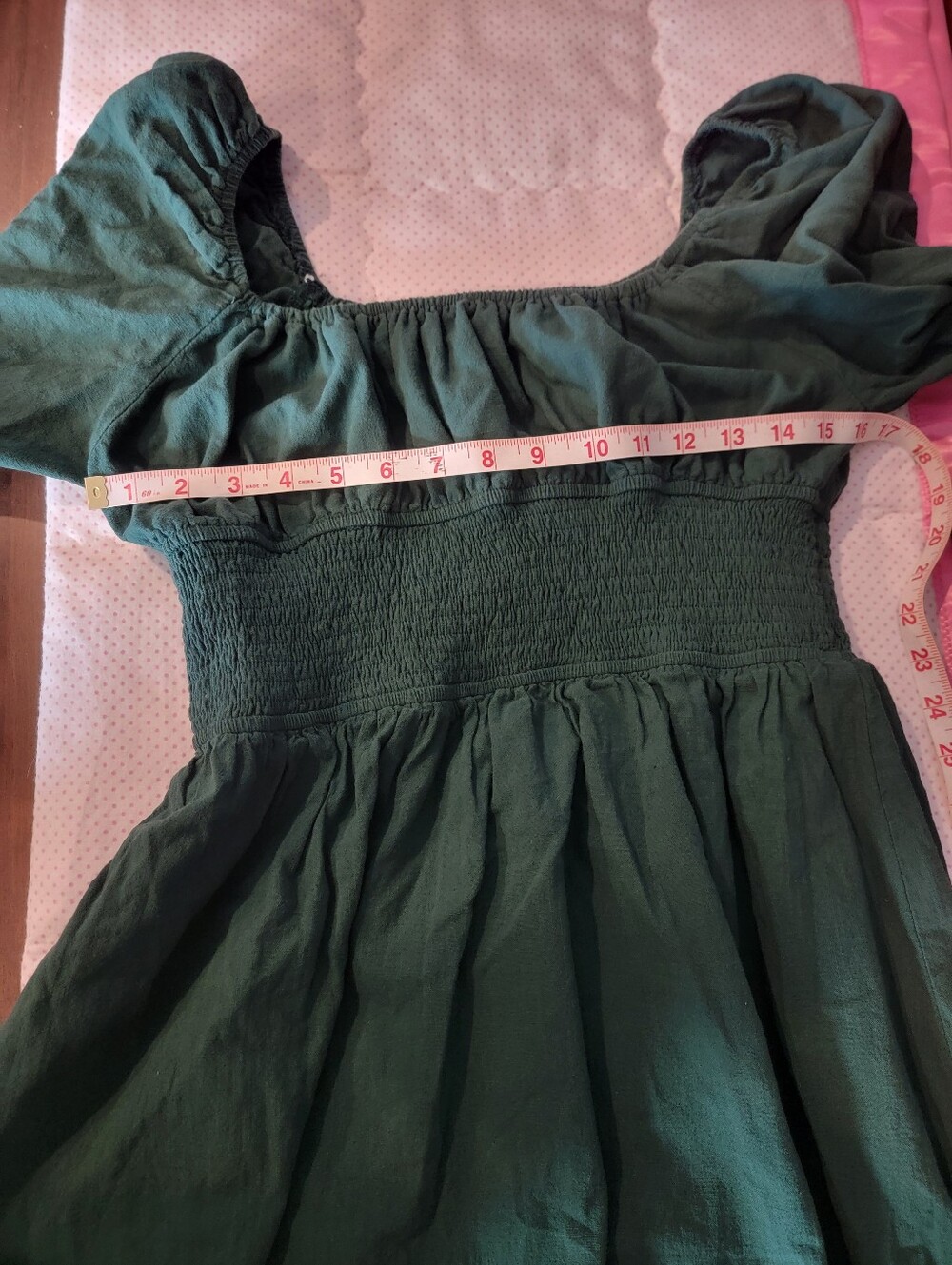 Illusory Green Smocked Waist Long Sleeve Mini Dress Size L Cottagecore Boho - Picture 5 of 12